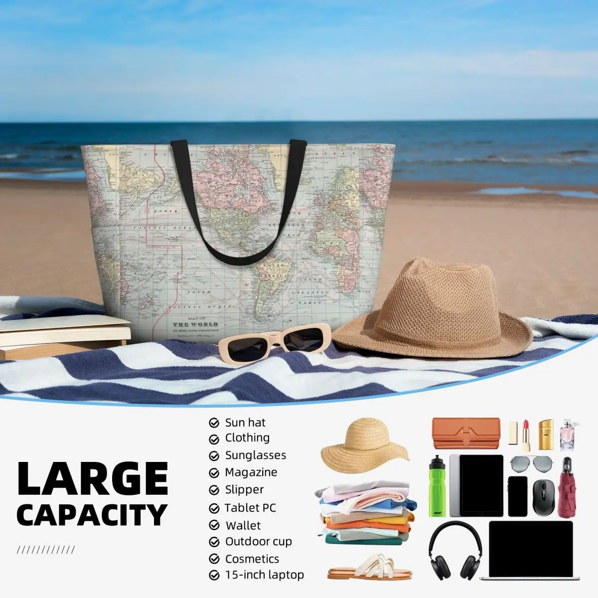Torba plażowa z mapą świata vi – Yoga Fitness World recenzja i cena